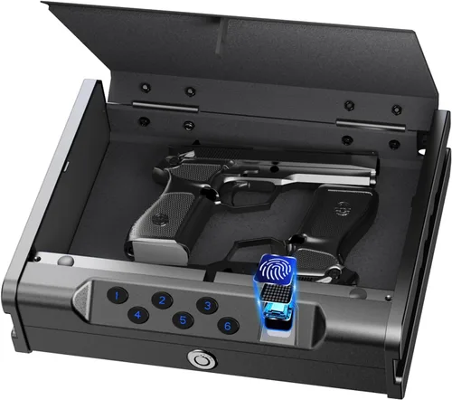 Caja fuerte biométrica para pistolas - Caja fuerte para armas de mano de acceso rápido con huella dactilar y teclado digital | Para 2 pistolas |
