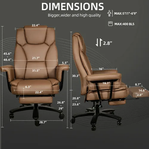 Miniatura 2 de Silla de oficina reclinable con reposapiés, sillas de escritorio de oficina en casa grandes y altas, 400 libras con respaldo alto, asiento ancho