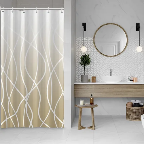Miniatura 55 de Cortina de ducha pequeña a rayas gris claro degradado para baño, 36 x 72 pulgadas, juego de cortina de ducha geométrica para cabina de RV