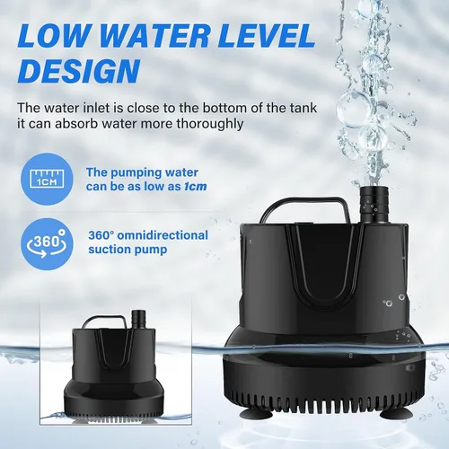 Miniatura 3 de Simple Deluxe 660 GPH 45W Bomba de agua de succión inferior de mesa (2500 L/H) con 3 boquillas para tanque de peces, estanque, acuario
