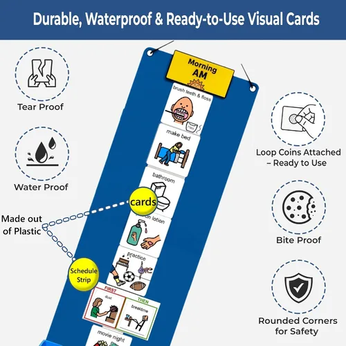 Miniatura 3 de Programa visual para niños – 133 tarjetas de plástico duraderas con imágenes y monedas con lazo suave Tabla de rutina diaria y recompensas por