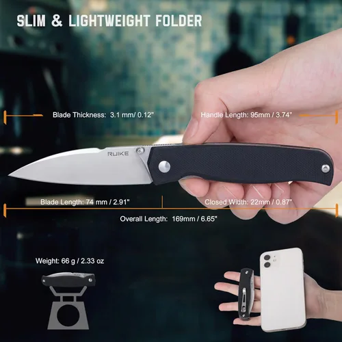Miniatura 5 de Cuchillo plegable EDC pequeño de bolsillo para hombres, mujeres, 14C28N, bloqueo de forro, mango ligero G10, acero inoxidable frío, cuchillos P662