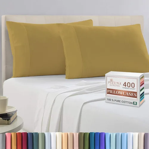 Miniatura 103 de Pizuna Juego de 2 fundas de almohada de 100 % algodón puro, tamaño estándar, color blanco, lujosas fundas de almohada de 400 hilos de satén