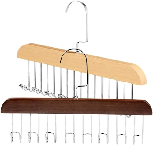 Miniatura 8 de Perchero antideslizante con múltiples ganchos, colgador de cinturón de madera para armario con 8 ganchos, perchas de almacenamiento antideslizantes