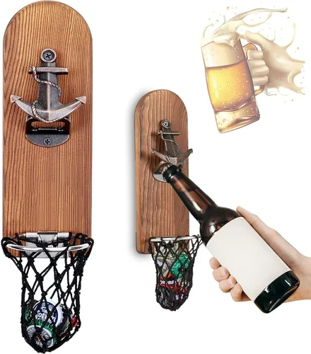 Miniatura 13 de Abrebotellas de cerveza montado en la pared con receptor de tapa magnética, abrebotellas magnético de madera para refrigerador, regalos de cerveza