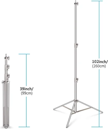 Miniatura 4 de NEEWER Soporte de luz de acero inoxidable de 102 pulgadas/2.6m, soporte de trípode de fotografía resistente acolchado con resorte con adaptador