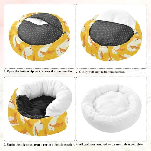 Miniatura 7 de Wudan Pet Cat Beds Calming Anti Anxiety Fluffy Dog Pillow Bed for Extra Small Size Pets Supplies S Cartoon Albatross Yellow