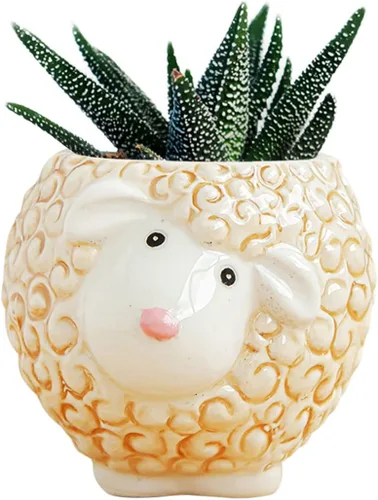 Miniatura 6 de DIYOMR Bonita maceta de cerámica de animales, maceta pequeña para suculentas, maceta con forma de dibujos animados para plantas pequeñas, cactus