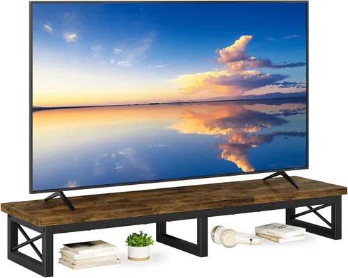 Miniatura 10 de IBUYKE Elevador de TV grande de 45" para TV de 32-60 pulgadas, Soporte de TV corto de sobremesa con almacenamiento y patas de acero, Escritorio