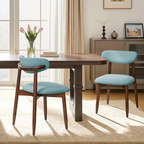 Miniatura 29 de CHUN YI Juego de 2 sillas de comedor tapizadas de madera maciza, sillas auxiliares de cocina de tela moderna de mediados de siglo con respaldo Beige