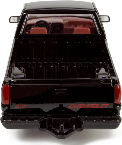 Miniatura 8 de All Star Toys 1992 Chevy C1500 454SS Pickup Truck a escala 1/24, modelo de coche fundido en metal negro con interior rojo Silverado 454 SS Motormax
