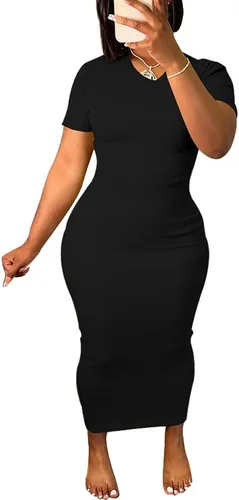 Miniatura 11 de Women's Casual Short Sleeve Dress T Shirt Bodycon Dresses V Neck Maxi Sundress Basic Party Club Dress