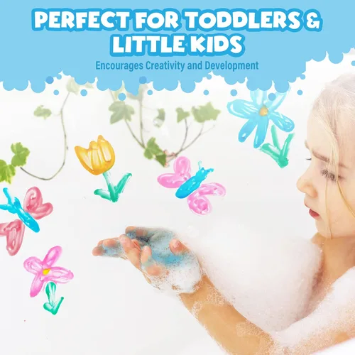 Miniatura 5 de Tub Works® Jabón de Pintura de Bañera, Juego de Juguetes de Baño de 6 Piezas Neón No Tóxico Pintura de Bañera Lavable para Pintar con los Dedos