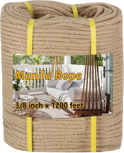 Miniatura 13 de Cuerda de Manila de 2 pulgadas x 50 pies, cuerda de cáñamo gruesa de 4 hebras trenzadas, cáñamo natural para manualidades de servicio pesado