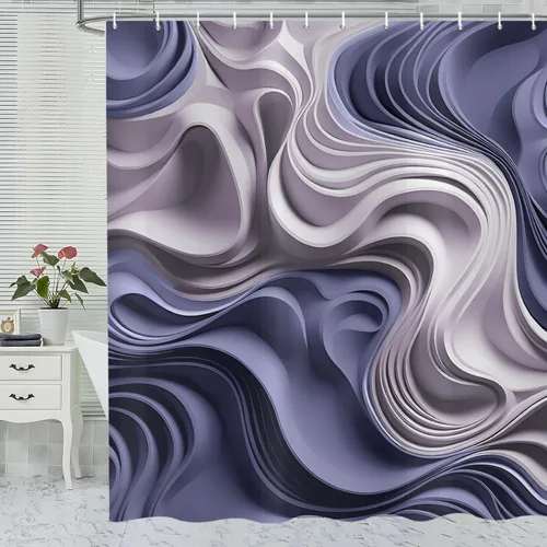 Miniatura 17 de deFouliao Cortina de ducha negra abstracta moderna a rayas, arte de mármol ondulado para baño, decoración del hogar, hotel de lujo, tela impermeable