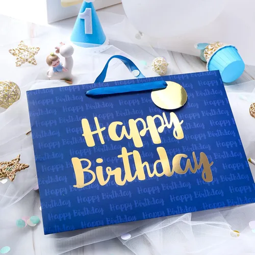 Miniatura 4 de Loveinside - Bolsa de regalo azul marino para cumpleaños con papel de seda para cumpleaños, baby shower, fiesta y más - 13 x 5 x 10 pulgadas, 1