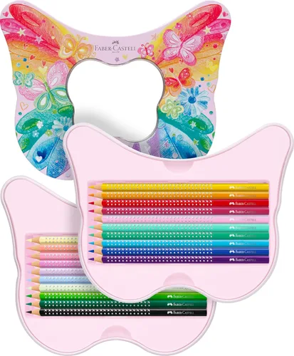 Miniatura 5 de Faber-Castell Set de regalo – Lápices de colores brillantes en lata con forma de mariposa – 20 lápices con calcomanías