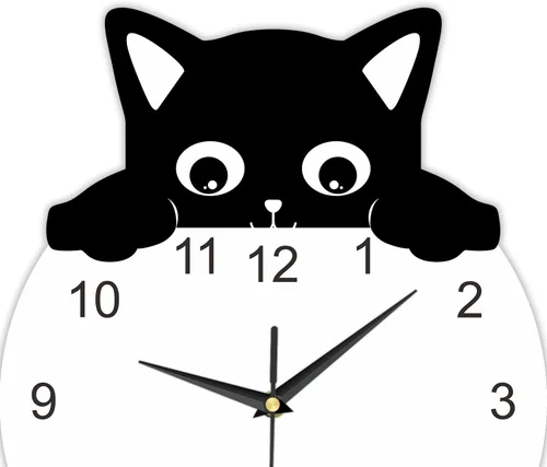 Miniatura 8 de Reloj de pared con péndulo de gato negro con cola oscilante, divertido reloj de gato con cola móvil, fácil de montar, gatitos y peces de lujo, reloj