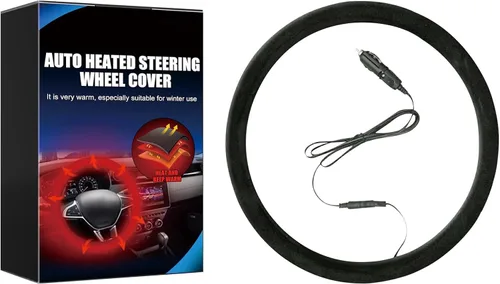 Funda térmica para volante de 15 pulgadas, 12 V, cubierta protectora para volante con calefacción para invierno, universal, adecuada para