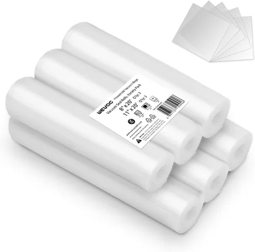 Rollo sellador al vacío de 8 x 20 pies y 11 x 20 pies, paquete de 6, ideal para almacenamiento de alimentos, vacío y preparación de comidas,