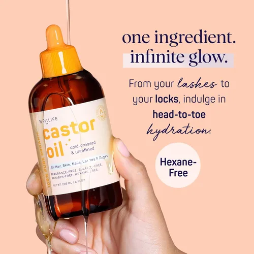 Miniatura 3 de SpaLife Aceite de ricino orgánico prensado en frío para cara, cejas, cabello, piel, uñas y pestañas, aceite de ricino prensado en frío sin hexano