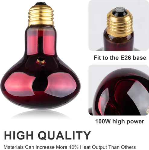 Miniatura 6 de Bombilla de calor para reptiles, bombillas de calor infrarrojo de 100 W, bombilla roja para serpiente, tortuga, dragón barbudo, lagarto, pollos