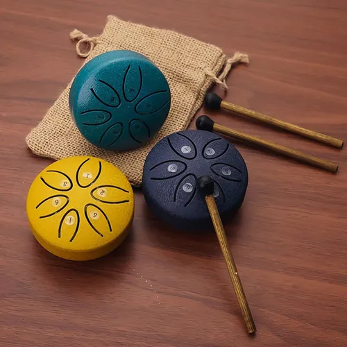 Miniatura 6 de Buddha Stones - Mini tambor de lengua de acero de 3 pulgadas, kit de tambor de curación de sonido, mini tambor de mano, tambor de 6 notas sin