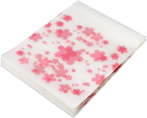 Miniatura 4 de Bitray 200 bolsas de dulces autosellantes de 5.5 x 5.5 pulgadas, patrón Sakura, autoadhesivas, bolsas de galletas rosas para regalo, bolsas