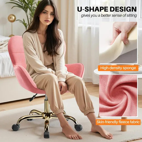 Miniatura 7 de Silla de tocador con ruedas, bonitas sillas de escritorio de altura ajustable para dormitorio, silla de maquillaje moderna con respaldo (rosa)
