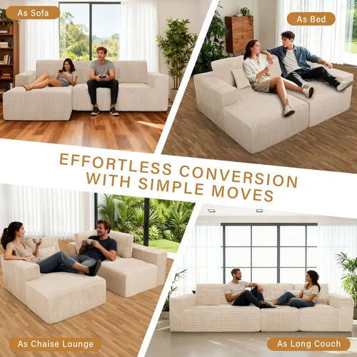 Miniatura 6 de Sofás deshuesados de 111 pulgadas para sala de estar, sofá de nube de 3 piezas, sofá modular modular profundo seccional, sofás comprimidos para sala