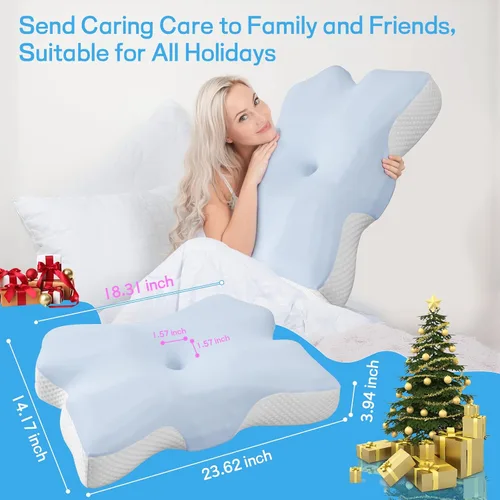 Miniatura 7 de Almohada cervical para dormir, almohadas para dormir de lado para adultos, almohada ergonómica de espuma viscoelástica con funda de almohada de seda
