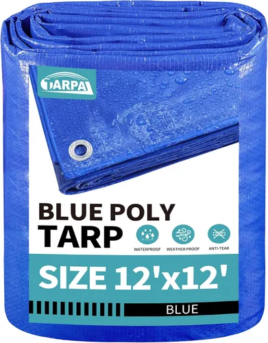Miniatura 81 de TARPAL Lona azul de 4 x 12 pies, lonas de resistencia media de 8 mil impermeables, resistentes a desgarros con ojales de metal, adecuadas