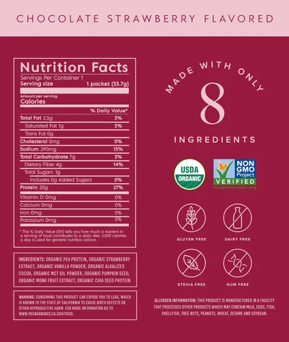 Miniatura 2 de Truvani Proteína vegana de guisante en polvo Chocolate fresa 0.71 oz de proteína orgánica a base de plantas Paquetes de viaje de una sola