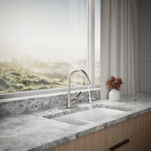 Miniatura 4 de Kohler K-R562-SD-VS Llave para cocina, funciona hacia abajo. Viene con despachador de jabón o loción. Hecha de inoxidable brilloso
