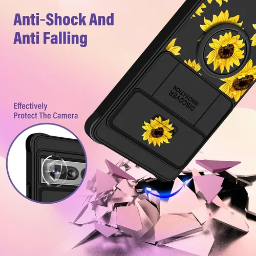 Miniatura 3 de Funermei Funda 2 en 1 para Google Pixel 7 Pro para mujeres, funda de teléfono de girasol lindo para niñas, diseño de flores florales femeninas