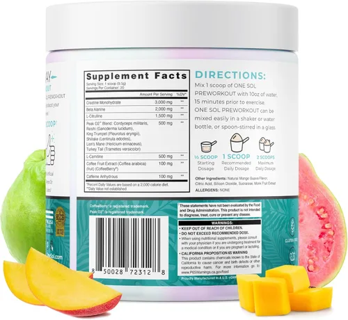 Miniatura 7 de One Sol Pre-entrenamiento para mujeres, mayor concentración y concentración, sin nerviosismo ni choque, ingredientes naturales, 100% vegano, sin