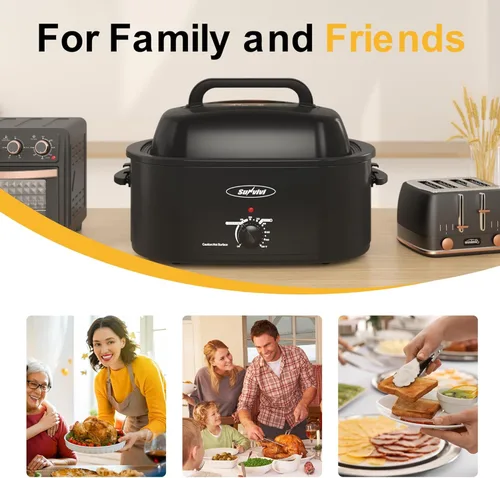 Miniatura 3 de Sunvivi Horno Asador Eléctrico de 26 Cuartos de Galón para Pavo con Tapa, Asadores Eléctricos con Bandeja Extraíble, Asador Grande, Tapa Visible