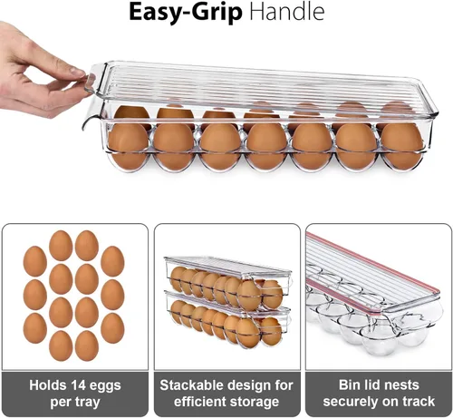 Miniatura 7 de Sorbus Organizador de latas de soda para refrigerador y soporte para huevos para refrigerador, 1 dispensador apilable para latas con capacidad