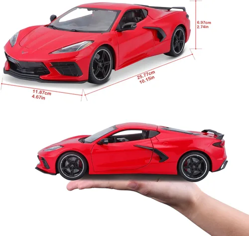 Miniatura 6 de Chevrolet Corvette Stingray C8 Gris Oscuro Metálico con Rayas de Carreras 1/18 Modelo de Auto Fundido a Presión por Maisto