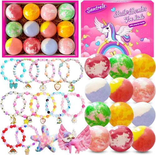 Bombas de baño para niños y niñas con juguetes sorpresa en el interior, bombas de baño con juguetes de joyería, regalos de cumpleaños para niñas de