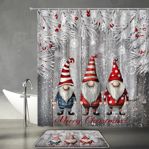 Miniatura 27 de Cortina de ducha de ciervos de Navidad, bosque nevado, ciervos, granja, renos, naturaleza, nevado, paisaje, tela, juego de cortinas de baño