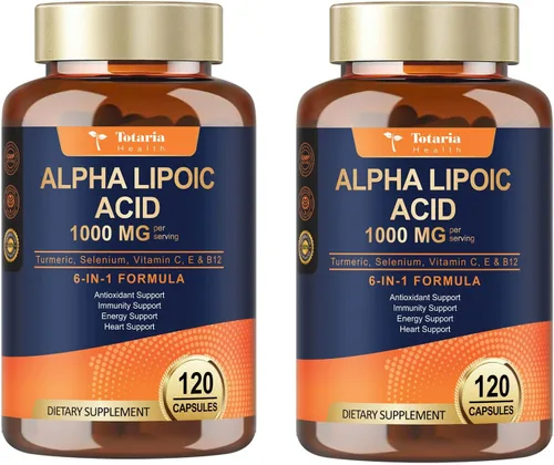 2 Paquetes de Cápsulas de Suplemento Antioxidante de Ácido Alfa-Lipoico 1000mg para Apoyo a la Neuropatía, Salud de los Nervios, Desintoxicación del