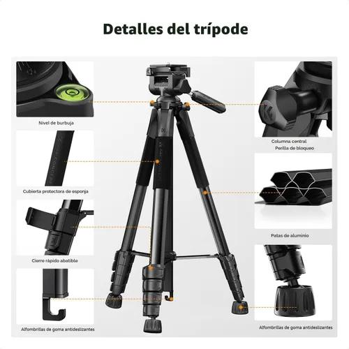Miniatura 9 de K&F CONCEPT Trípode para cámara, 75 pulgadas, ligero, portátil, para viajes al aire libre, trípodes DSLR para cámara, teléfono, grabación de video
