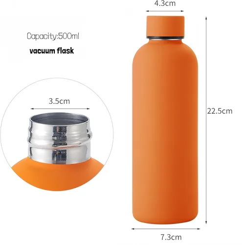 Miniatura 3 de Botella de agua deportiva de boca estrecha aislada de acero inoxidable de 17 onzas, frasco de vacío con forma de cola de doble pared