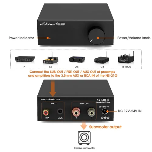 Miniatura 7 de Nobsound Mini amplificador de subwoofer mono: amplificador de alta fidelidad de 100 W con TPA3116 y filtro de paso bajo para cine en casa, agitador