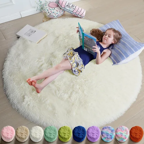 Miniatura 72 de Amdrebio Alfombra Redonda Azul Marino Oscuro de 4 Pies para Habitación de Niños Dormitorio, Alfombras de Área Circulares de Felpa Shag Esponjosa