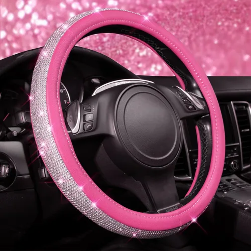 Miniatura 13 de CAR PASS - Funda de volante con diamantes brillantes de imitación y patrón de leopardo, con cristales de imitación brillantes para mujer