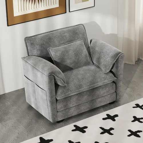 Miniatura 19 de Real Relax 145'' Sofá seccional modular, sofá convertible de 4 plazas con chenilla, 8 almohadas y 2 reposabrazos para sala de estar, oficina