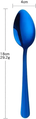 Miniatura 3 de MINGYU Juego de 12 cucharas de acero inoxidable, elegantes cucharas de sopa azules, cucharas de mesa de 7 pulgadas, cucharas de titanio