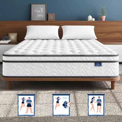 Miniatura 10 de Vesgantti Colchón tamaño individual, híbrido de 9 pulgadas en una caja con espuma viscoelástica y resorte de bolsillo, diseño ergonómico y alivio